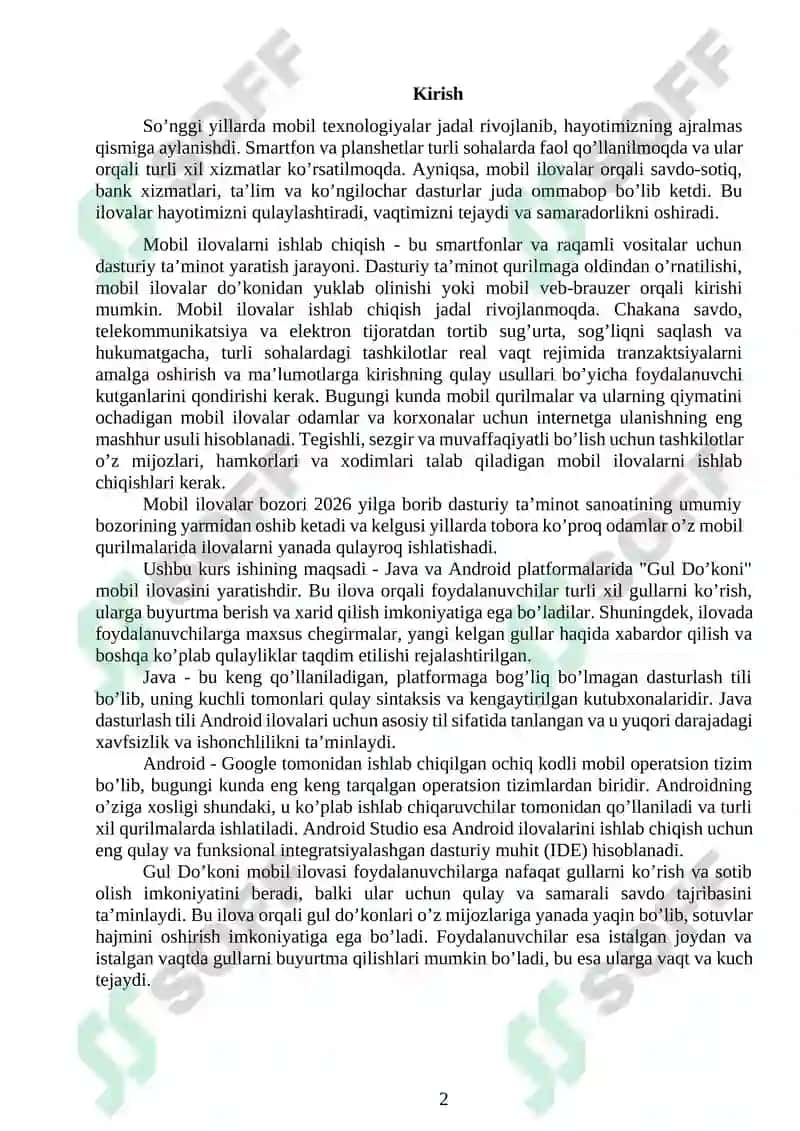 Gul do'koni kurs ishi Dasturi bilan birga 2