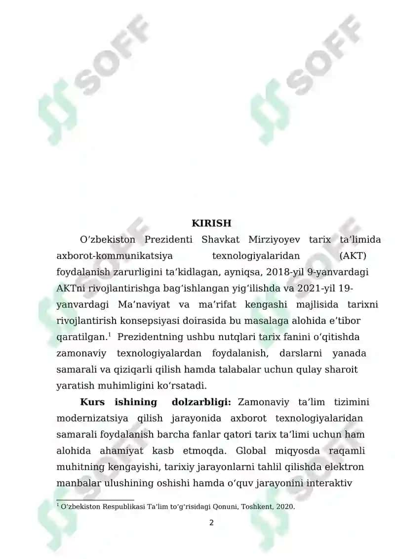 Tarix ta’limida axborot texnologiyalaridan foydalanish. 2