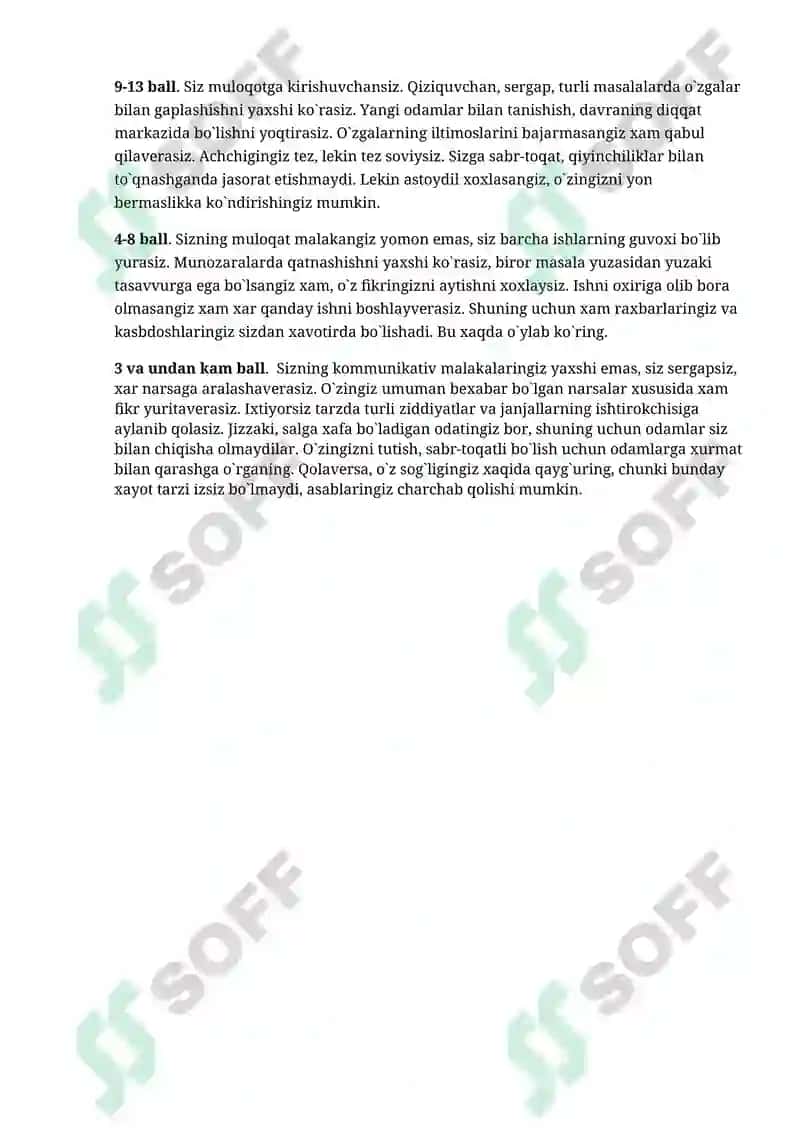 Muloqotga kirishuvchanlikni aniqlash. (V.Ryaxovskiy tеsti) 2