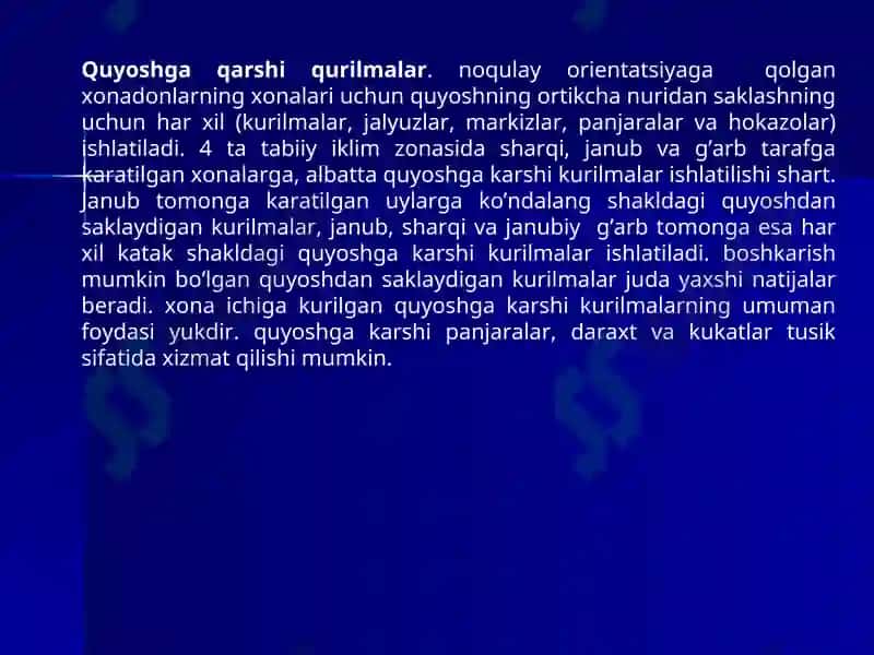 Quyoshga qarshi qurilmalar 2