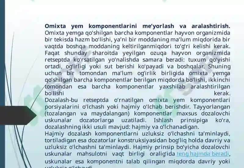 Omixta yem komponentlarini bir xil aralashganlik darajasini aniqlash 2