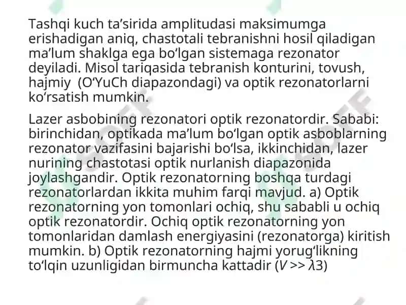 Lazer asbobining rezonatori 2