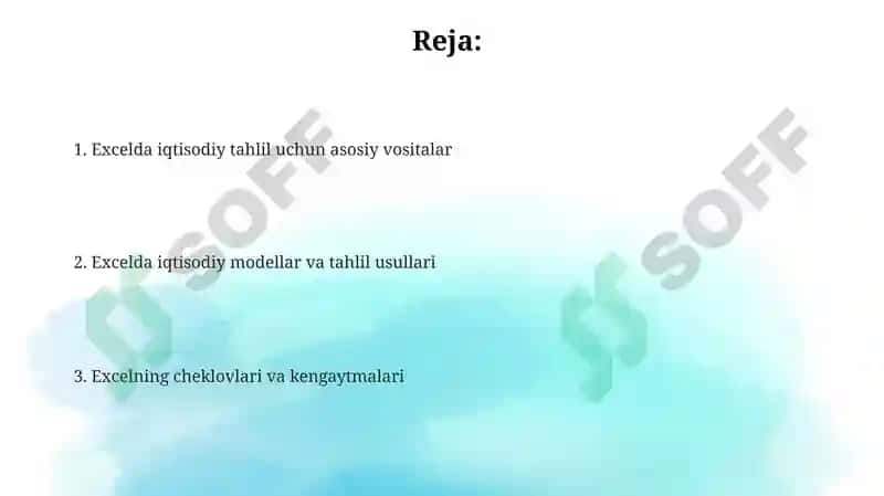 Iqtisodiy jarayonlarni tahlil qilishda Excel dasturidan foydalanish 2