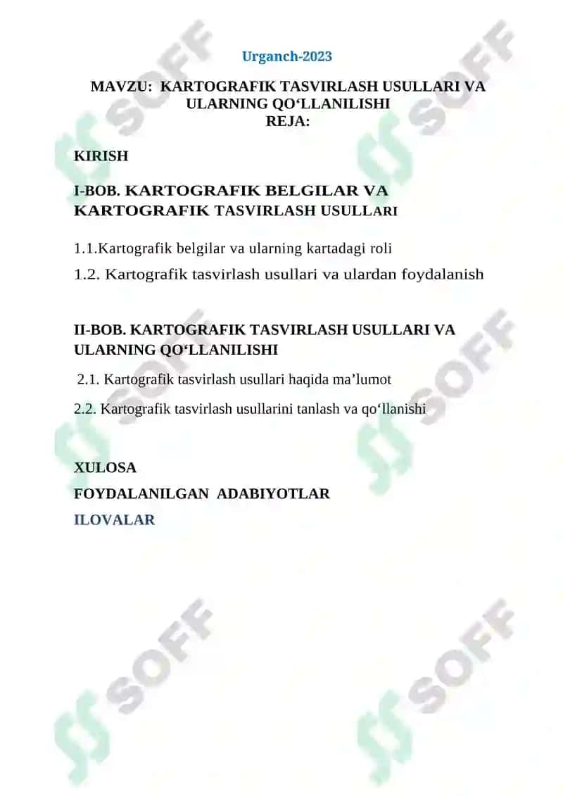Geodeziya, kartografiya, geografiya KARTOGRAFIK TASVIRLASH USULLARI VA ULARNING QO‘LLANILISHI 2