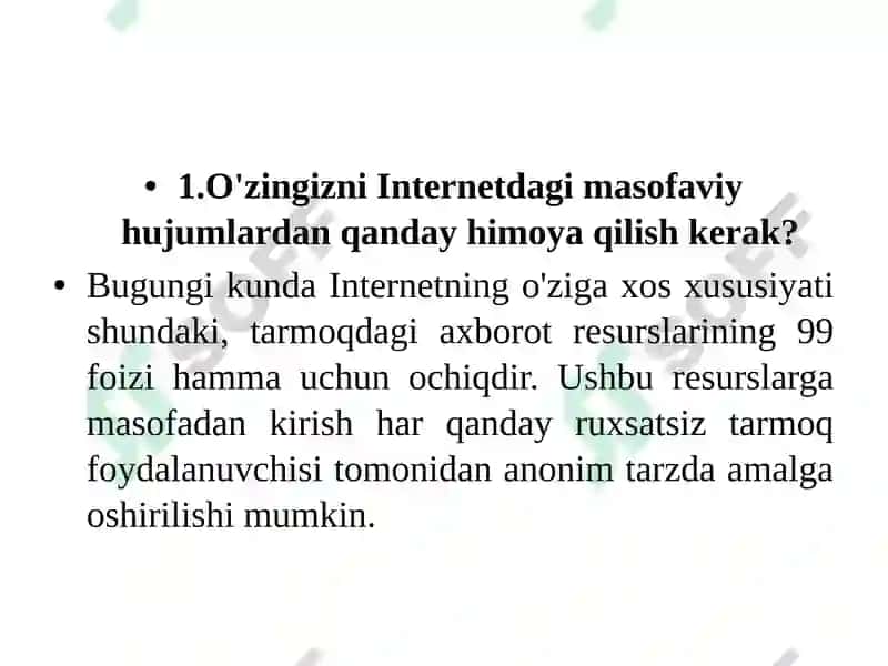 MA’RUZA-14. HUJUMLARDAN HIMOYALASH PRINSIPLARI 2