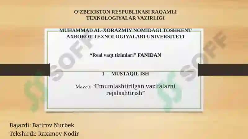 Umumlashtirilgan vazifalarni rejalashtirish 2