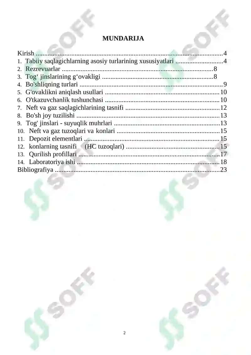 Neft va gaz geologiyasi KURS LOYIHASI 2
