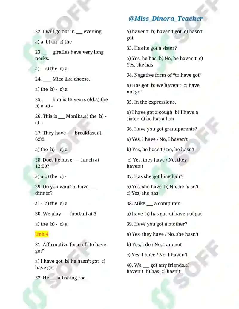 grammarway 1 unit1-5  test 2