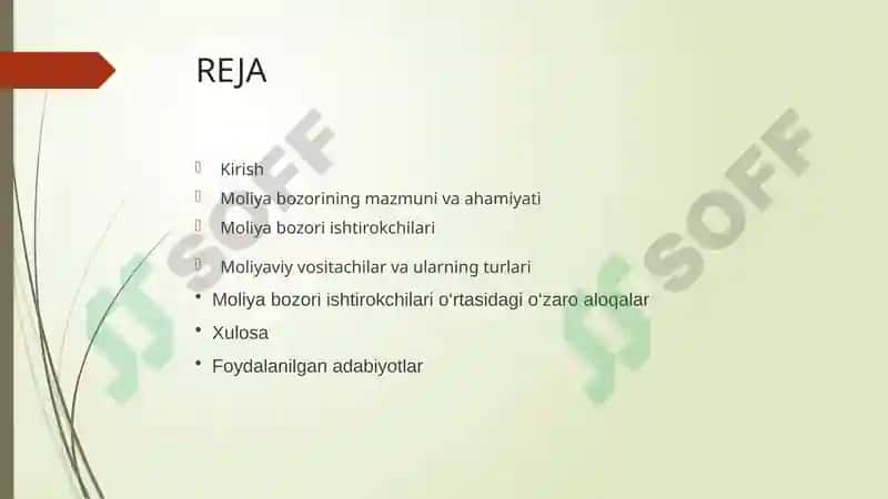 Moliya bozori ishtirokchilari va moliyavi vositachi turlari 2