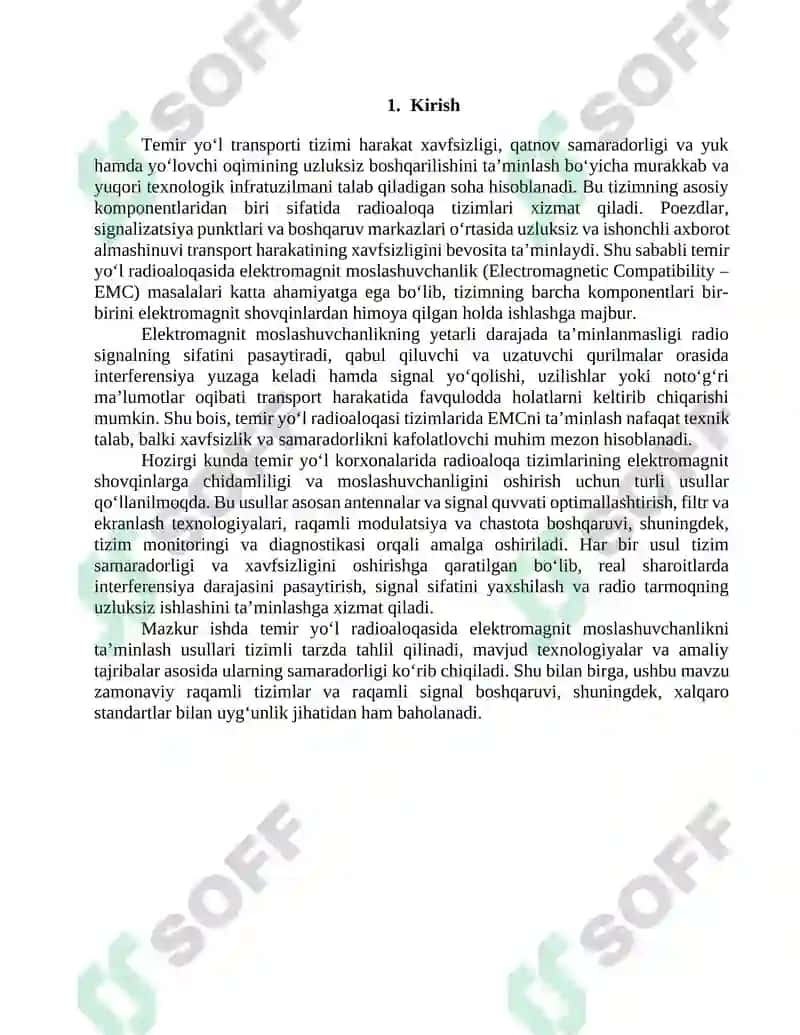 Temir yoʻl radioaloqasida elektromagnit moslashuvchanlikni ta'minlash usullari. 2