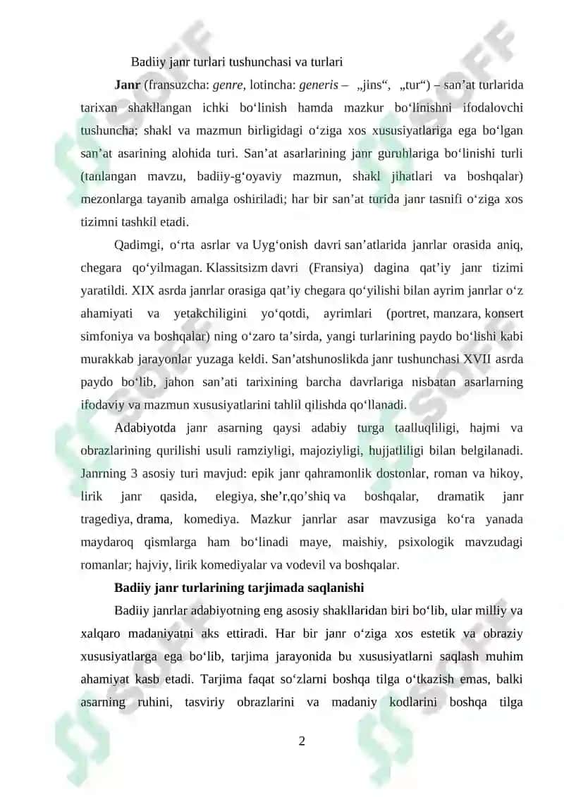 Badiiy janr turlarining tarjimada saqlanishi 2