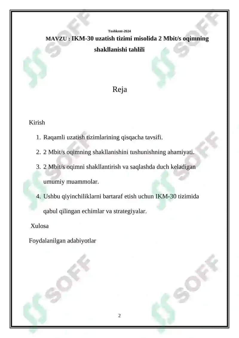 IKM-30 uzatish tizimi misolida 2 Mbit/s oqimning shakllanishi tahlili 2