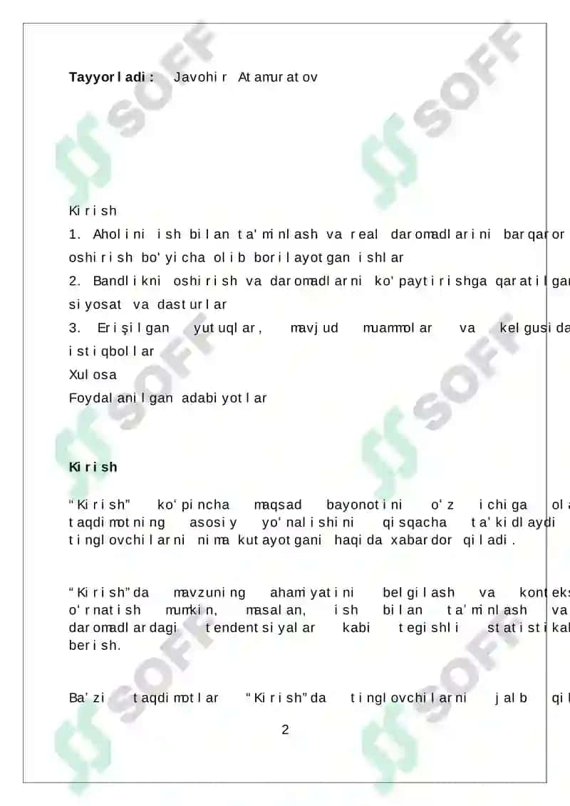 Aholi bandligi va real daromadlarini izchil oshirish borasidagi amalga oshirilayotgan ishlar 2