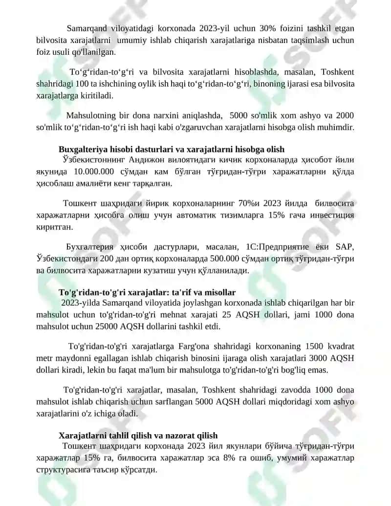 Bevosita va bilvosita xarajatlar hisobi 2