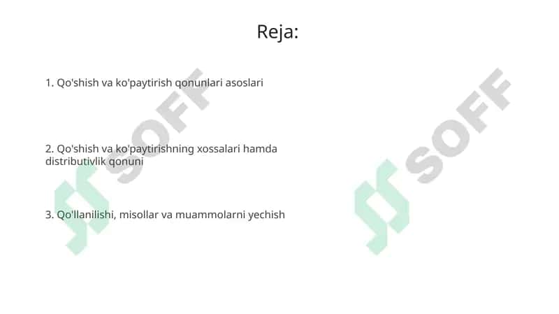 Qo'shish va ko'paytirish qonunlari 2