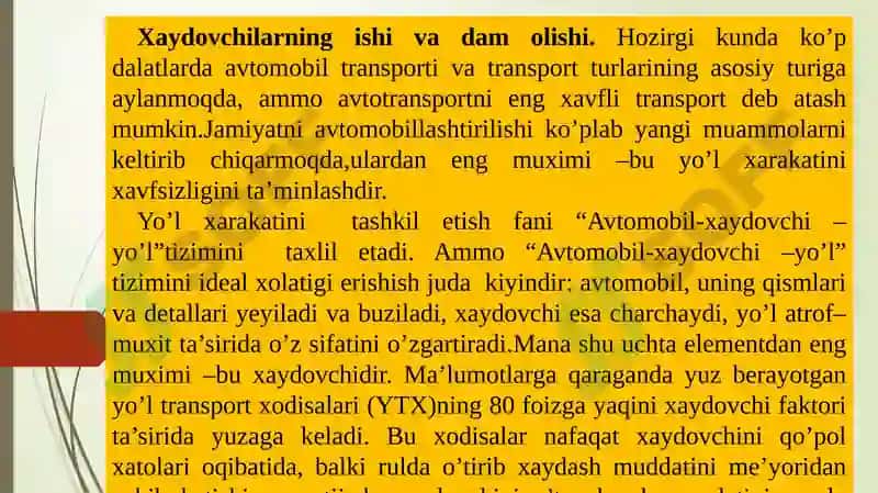 Xaydovchilarning mehnat va dam olishini tashkil etish 2