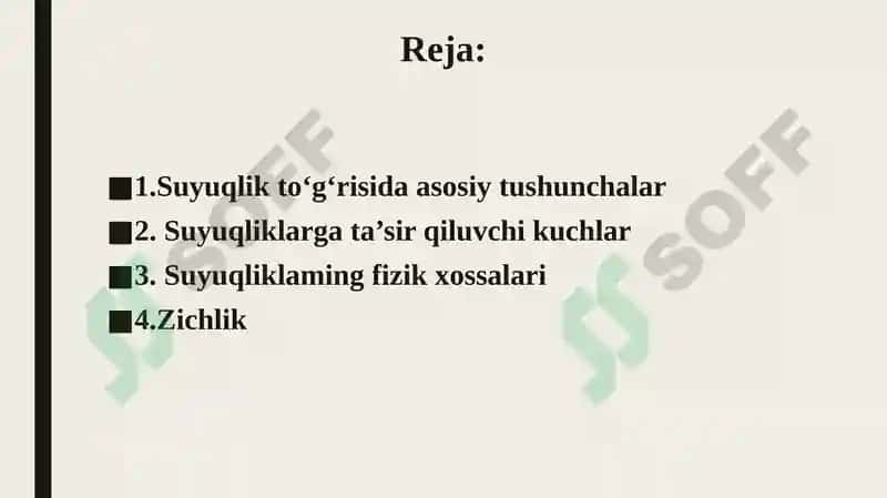 SUYUQLIKLARNING ASOSIY XOSSALARI 2