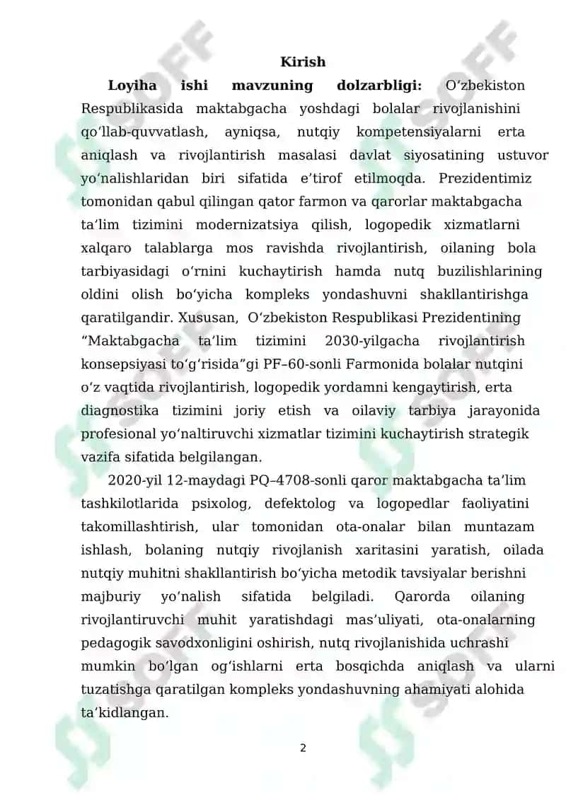 Logopedning oilaga maxsus nutq tarkibini tashkil qilish tartibi, bolada nutq rivojlanishining algoritmi 2