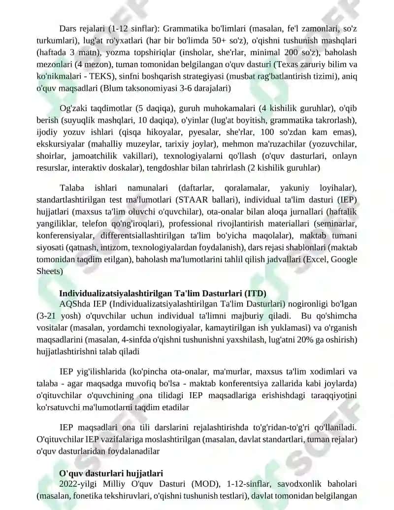 Ona tili o’qitish metodikasi fanidan o’qituvchi faoloyatida qo’llaniladigan hujjatlar 2
