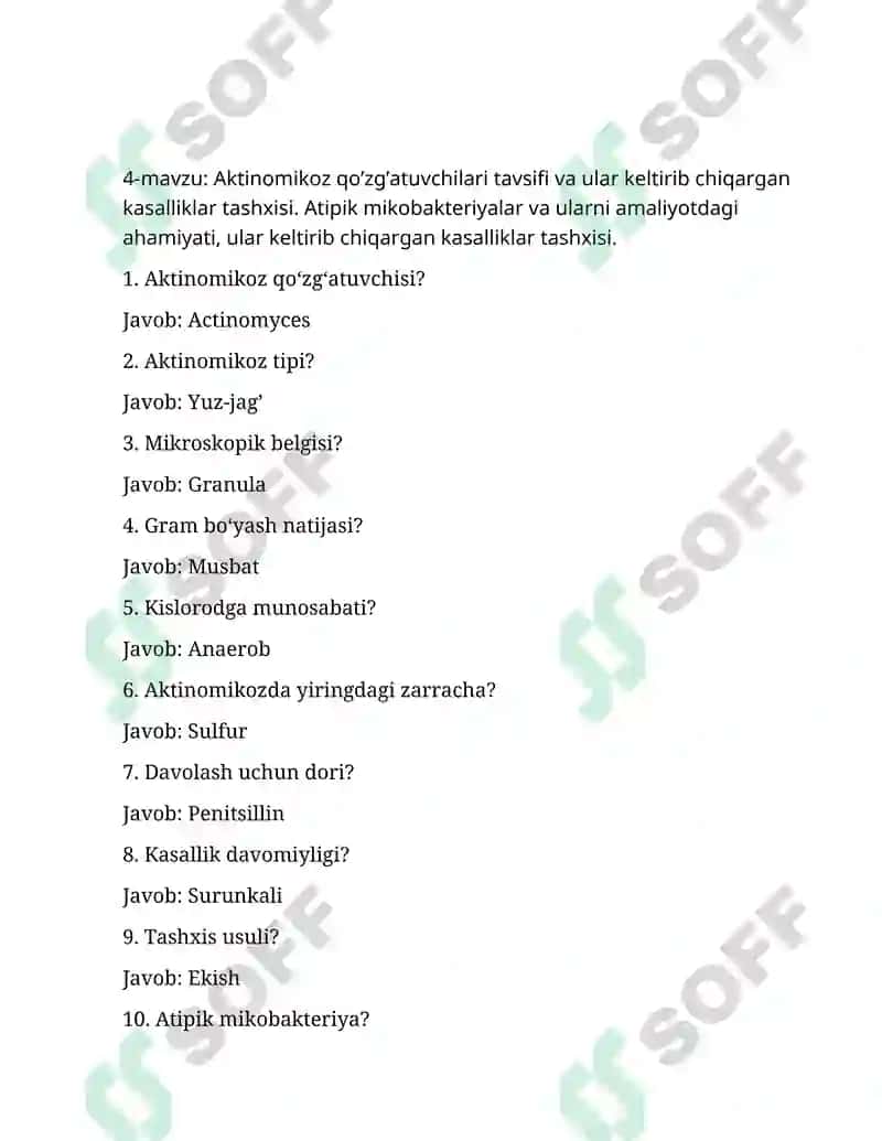 Aktinomikoz qo’zg’atuvchilari tavsifi va ular keltirib chiqargan kasalliklar tashxisi. 2