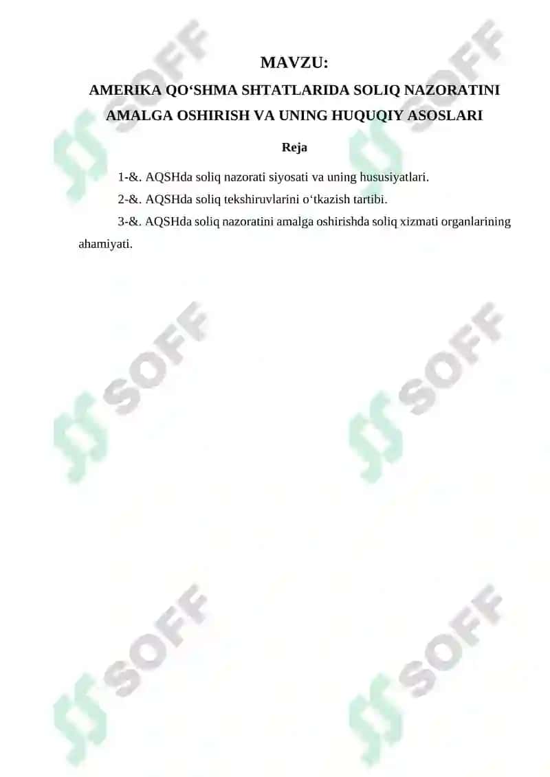 AMERIKA QO‘SHMA SHTATLARIDA SOLIQ NAZORATINI AMALGA OSHIRISH VA UNING HUQUQIY ASOSLARI 2