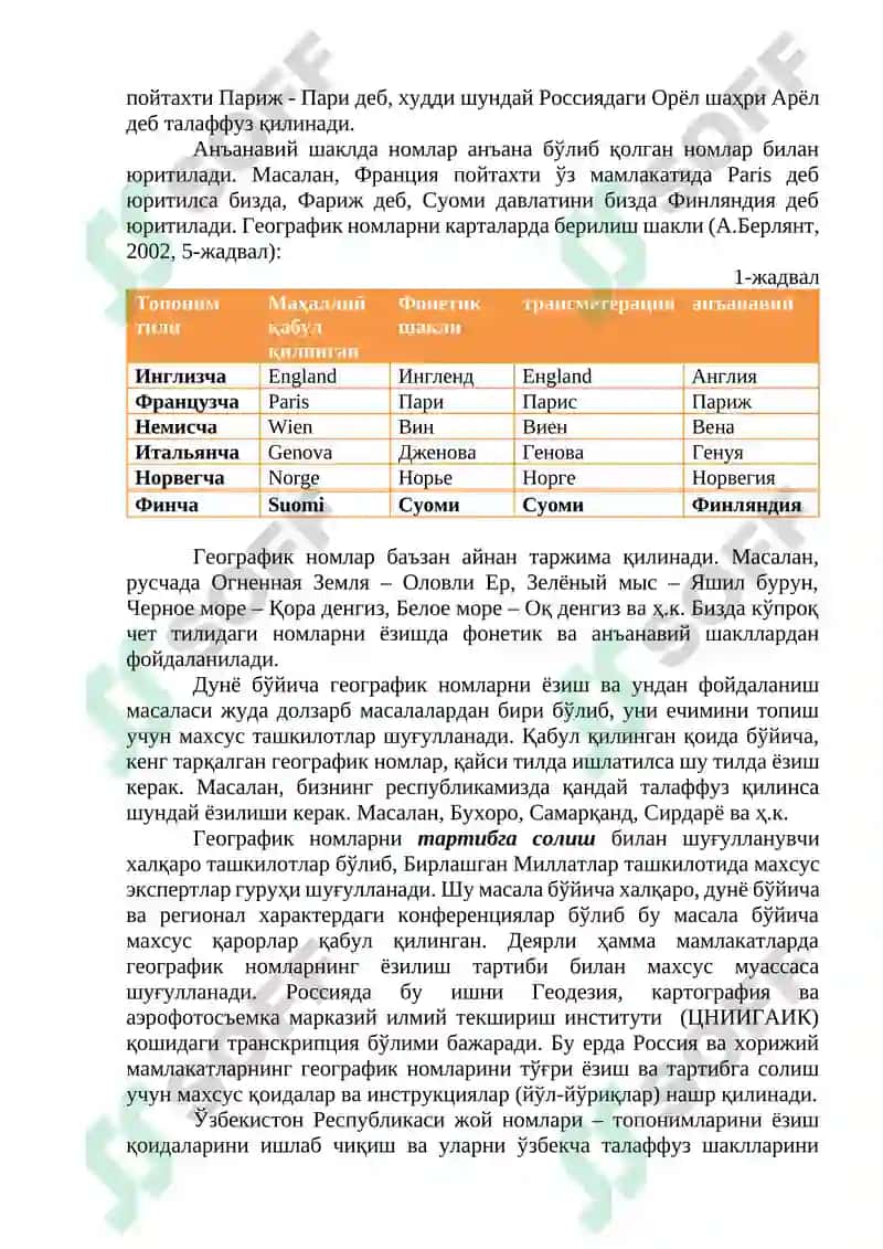 ГЕОГРАФИК КАРТАДАГИ ЁЗУВЛАР 2