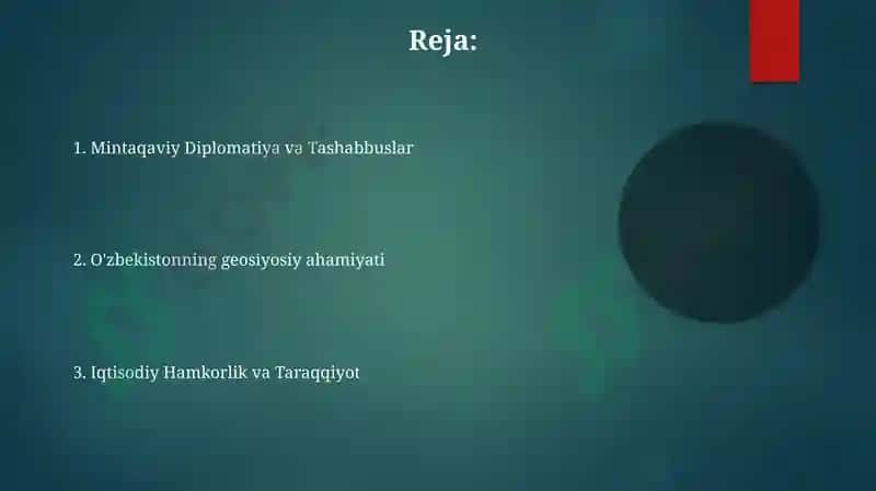 O'zbekistonning Markaziy Osiyoda tinchlik va barqarorlikni ta’minlashdagi o‘rni. 2