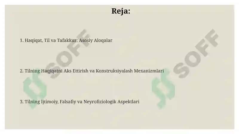 Haqiqat, Til va Tafakkur: Asosiy Aloqalar 2