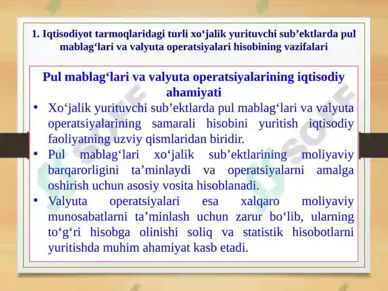 Pul mablag’lari va valyuta operatsiyalari hisobi 2
