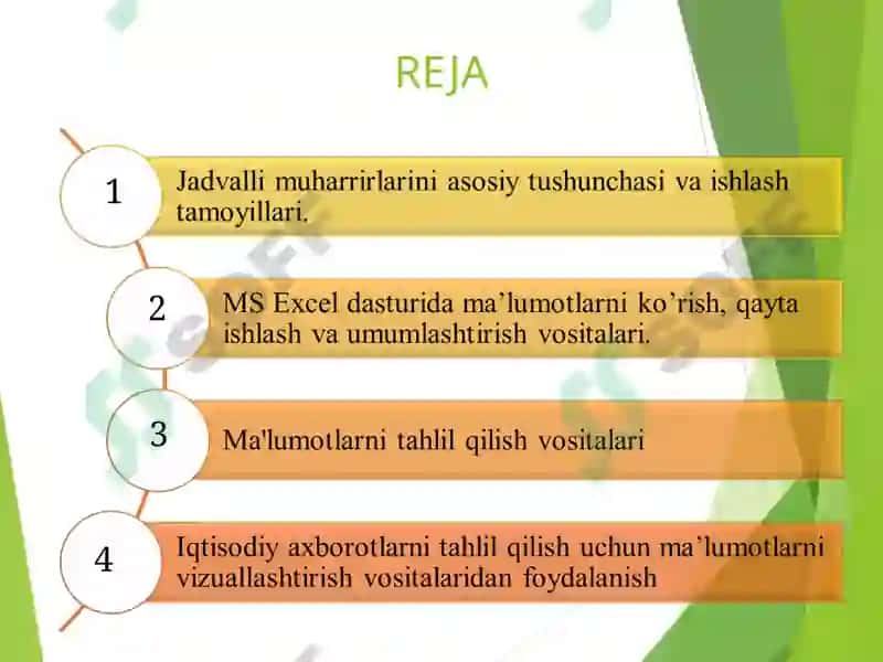 IQTISODIY MASALALARNI YECHISHDA JADVAL MUHARRIRLARIDAN FOYDALANISH 2