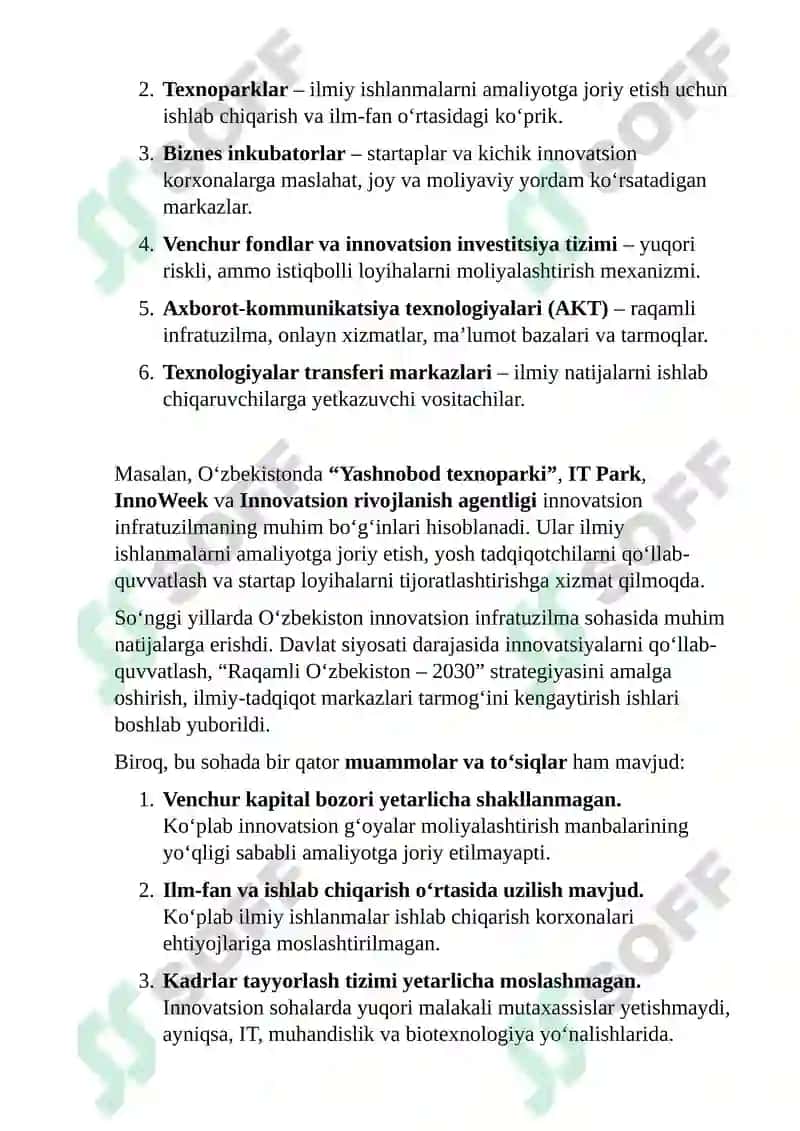 Innovatsiyalar uchun zamonaviy infratuzilma esse 2
