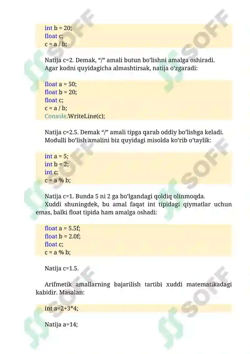 C# tilining amallari 2