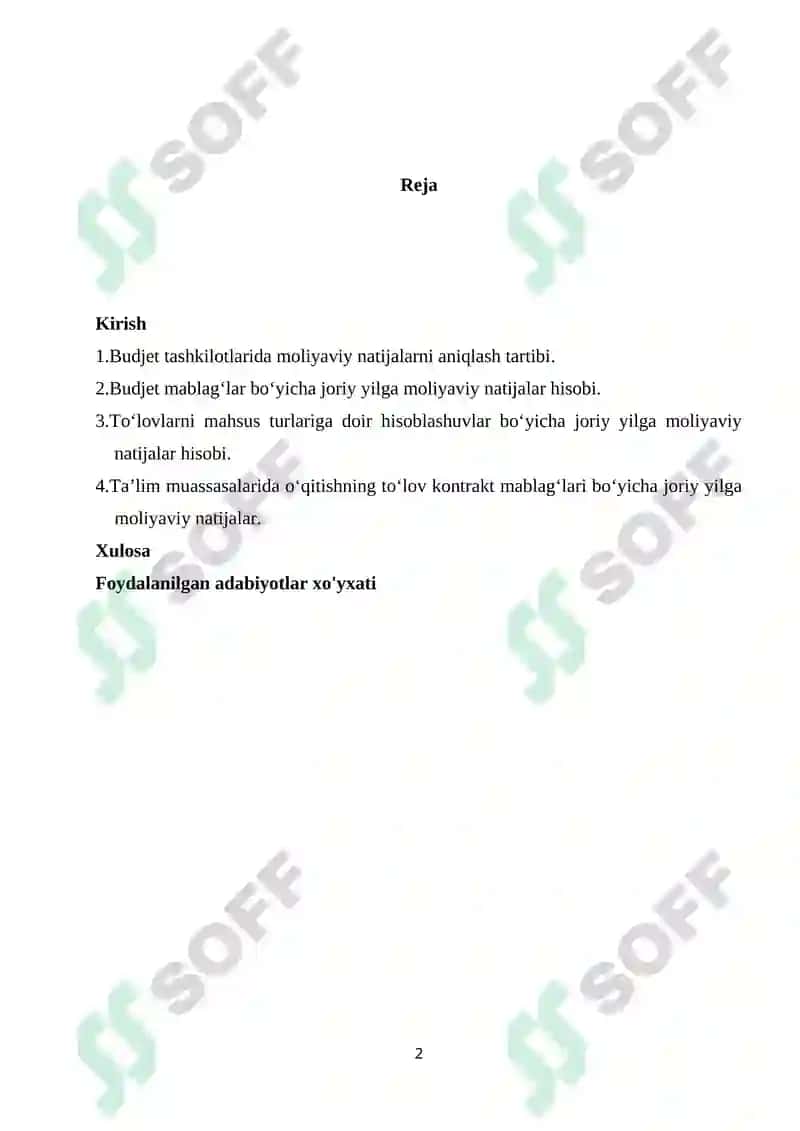 Budjet tashkilotlarida moliyaviy natijalar xisosida yozilgan 2