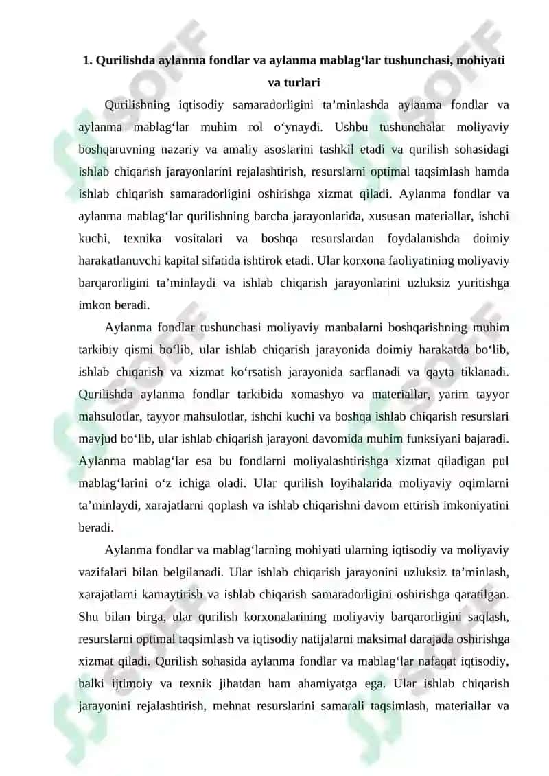 Qurilishning aylanma fondlari va aylanma mablaglari 2