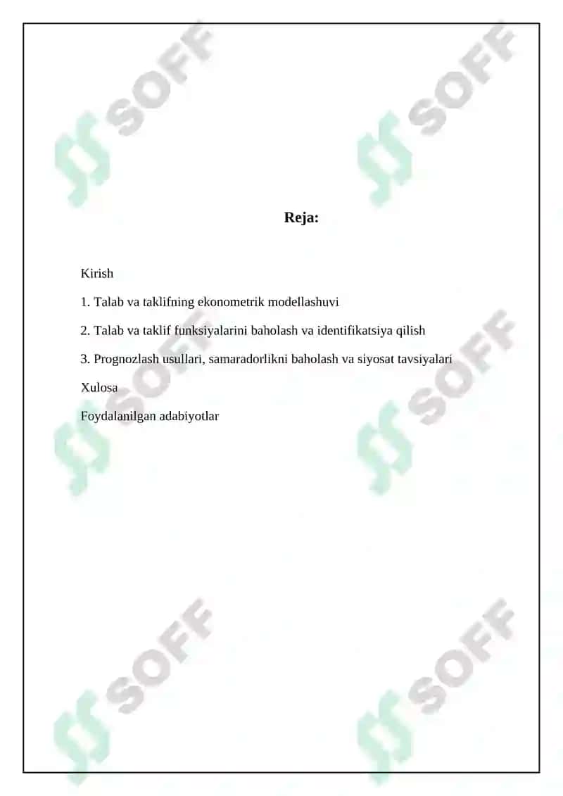 Talab va taklifning ekonometrik modellashuvi 2