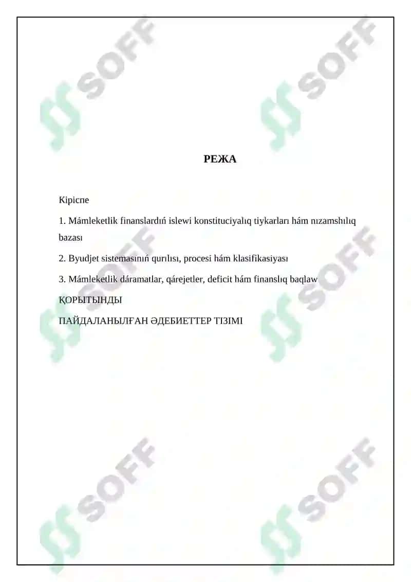 Mámleketlik finanslardıń islewi konstituciyalıq tiykarları hám nızamshılıq bazası 2