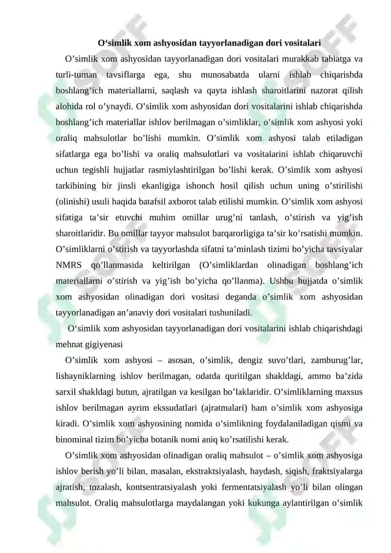 O'simlik xom ashyosidan tayyorlanadigan dori vositalari 2