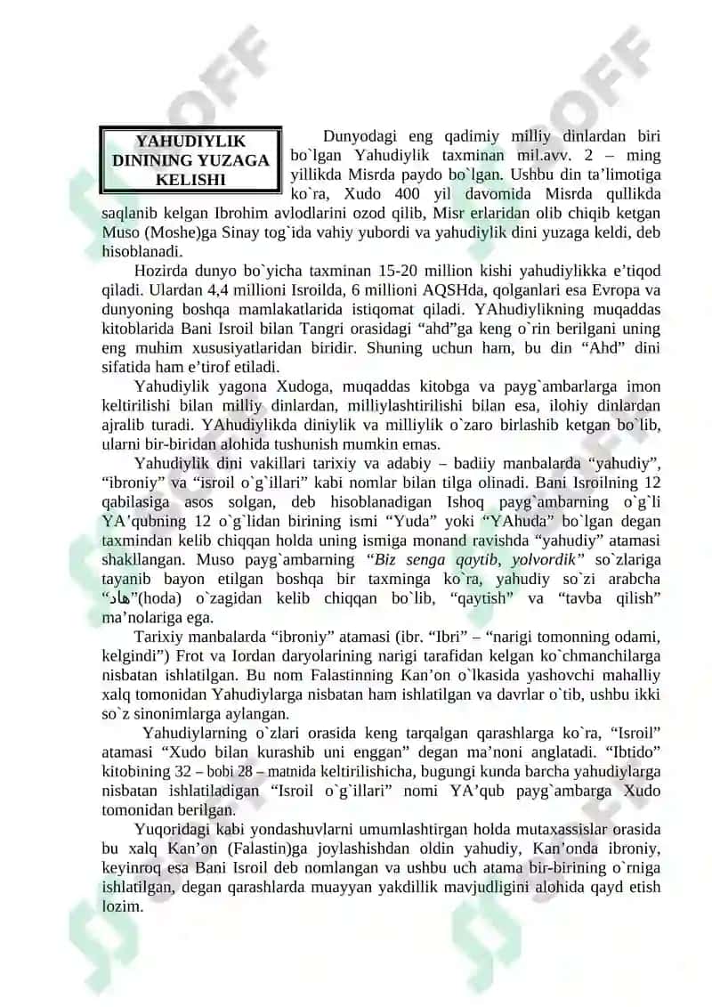 YAHUDIYLIK DININING XUSUSIYATLARI 2