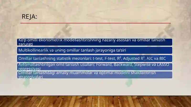 Ko'p Omilli Ekonomertrik Omillarni Tanlash Muammosi 2