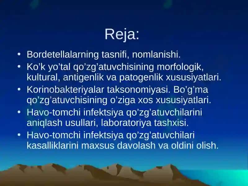 Havo-tomchi infektsiyalari qo’zg’atuvchilari. Bo’g’ma, ko’k yo’tal, parako’k yo’tal kasalliklarini mikrobiologik usullarda aniqlash 2