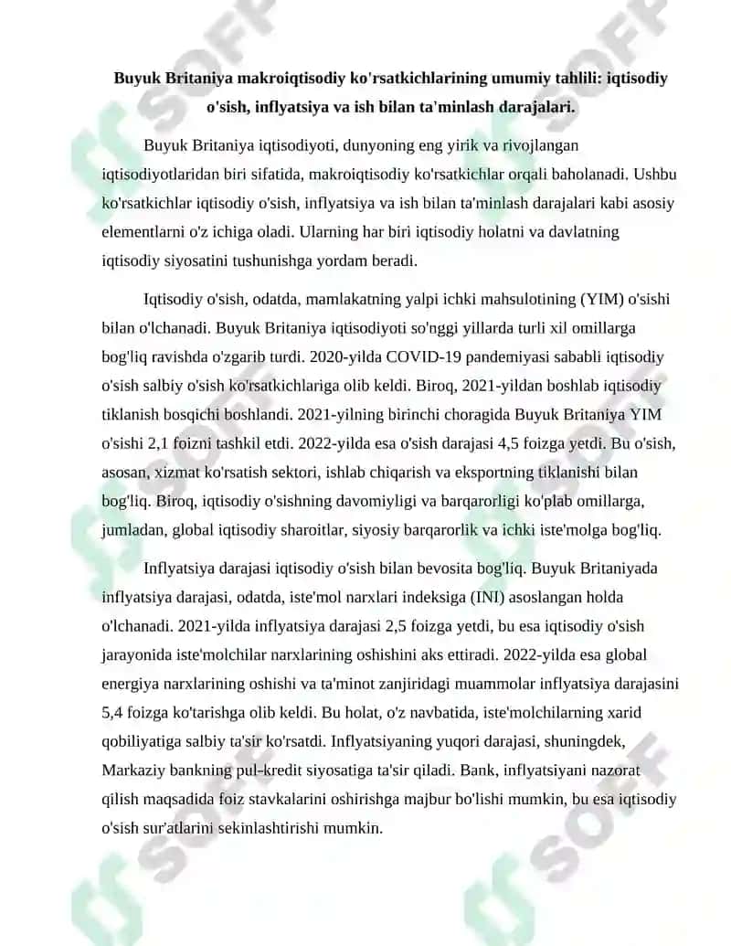 BUYUK BRITANIYA DAVLATINING MAKROIQTISODIY KO'RSATKICHLARI TASNIFI 2