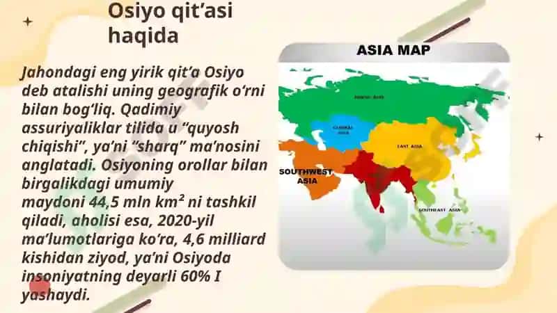 Osiyoqit’asining geografiko‘rni, chegalaravi siyosiy xaritasi 2