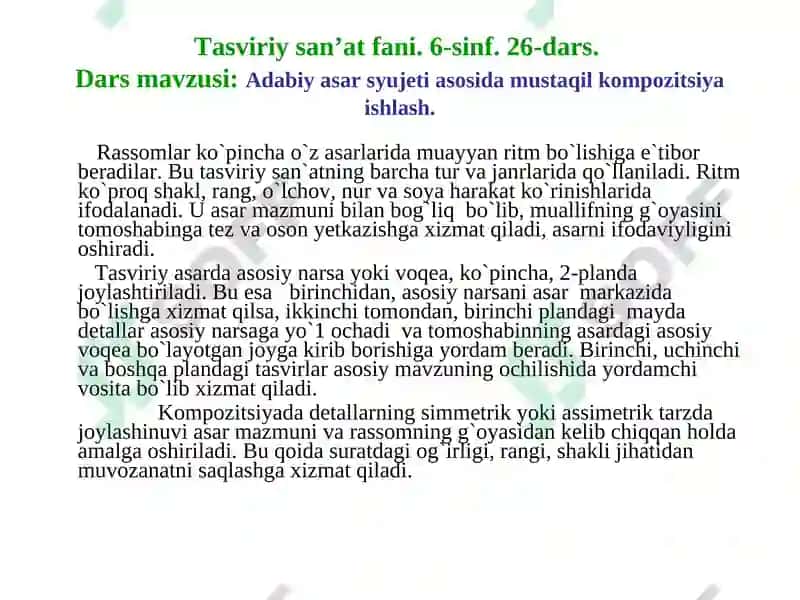 Adabiy asar syujeti asosida mustaqil kompozitsiya ishlash 2