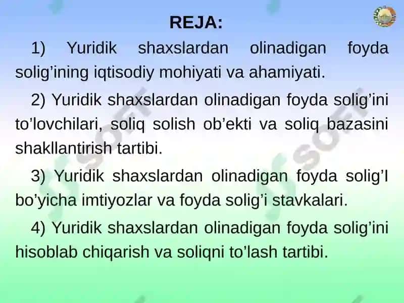 Yuridik shaxslardan olinadigan foyda solig'i 2