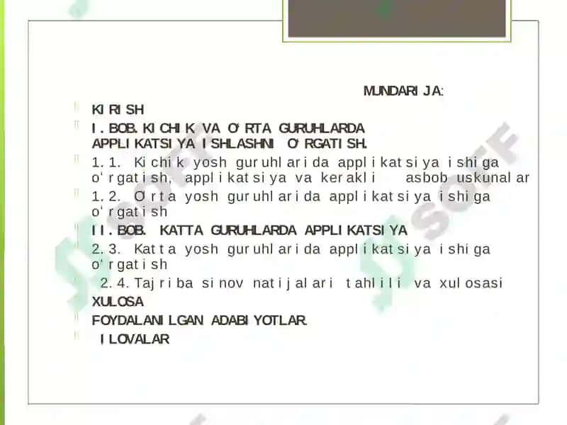 Turli yosh guruhlarida applikatsiya faoliyatining o’zaro farqlari 2