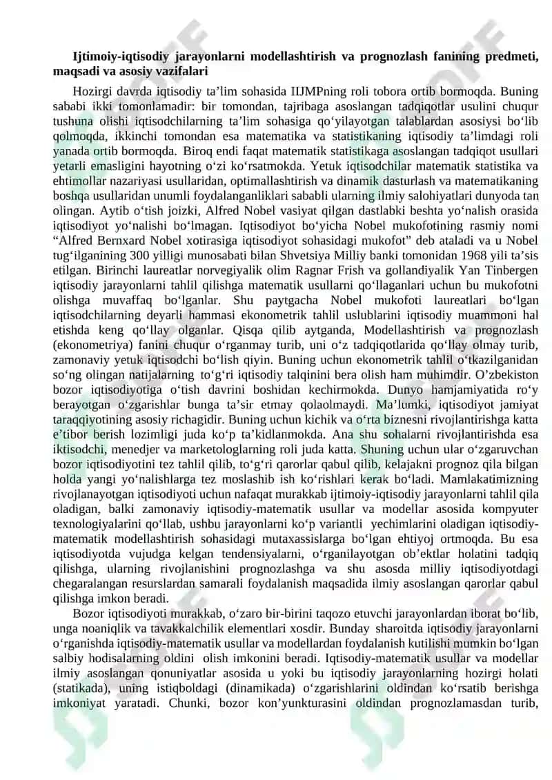 Ijtimoiy-iqtisodiy jarayonlarni modellashtirish va prognozlash 2