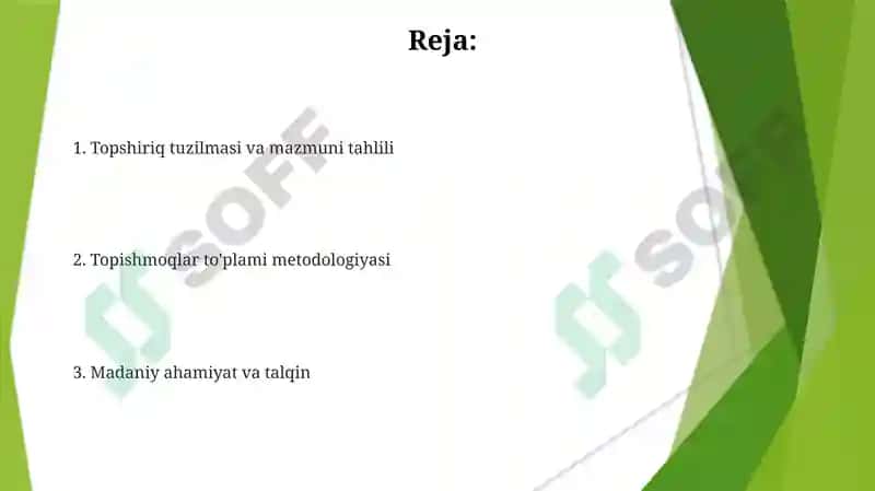 O'zbek xalq topishmoqlarini to'plash va mazmunini sharhlab tahlil qilish 2