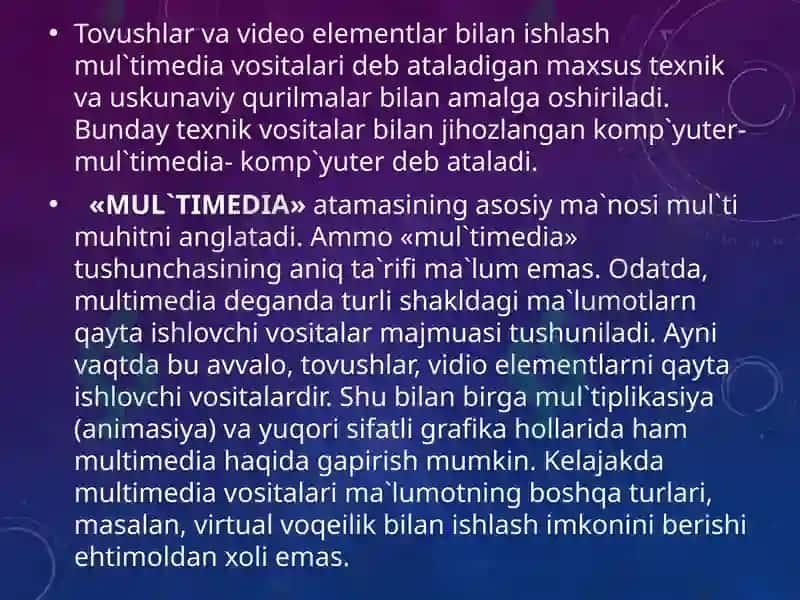 Multimedia imkoniyatlari 2