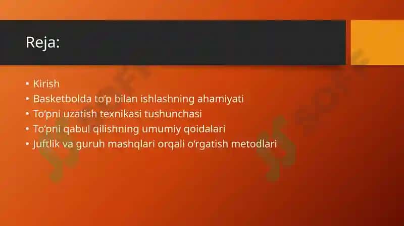 Basketbol o’yinida to’pni uzatish va qabul qilish texnik usullarni o’rgatish 2