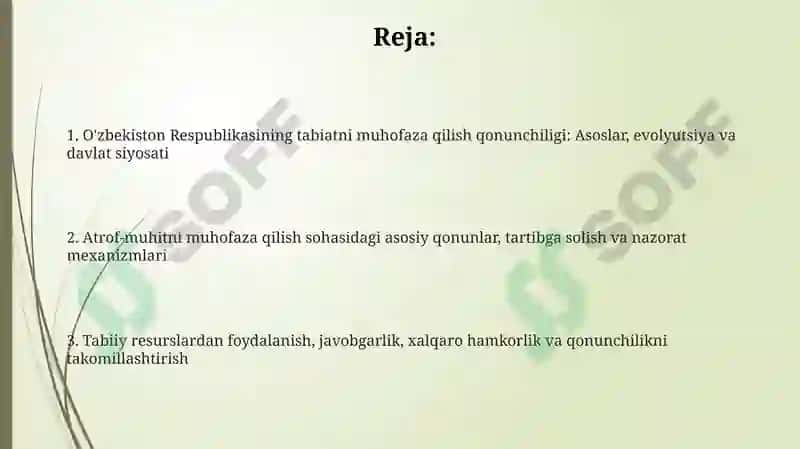 O'zbekiston Respublikasining tabiatni muhofaza qilish qonunchiligi 2